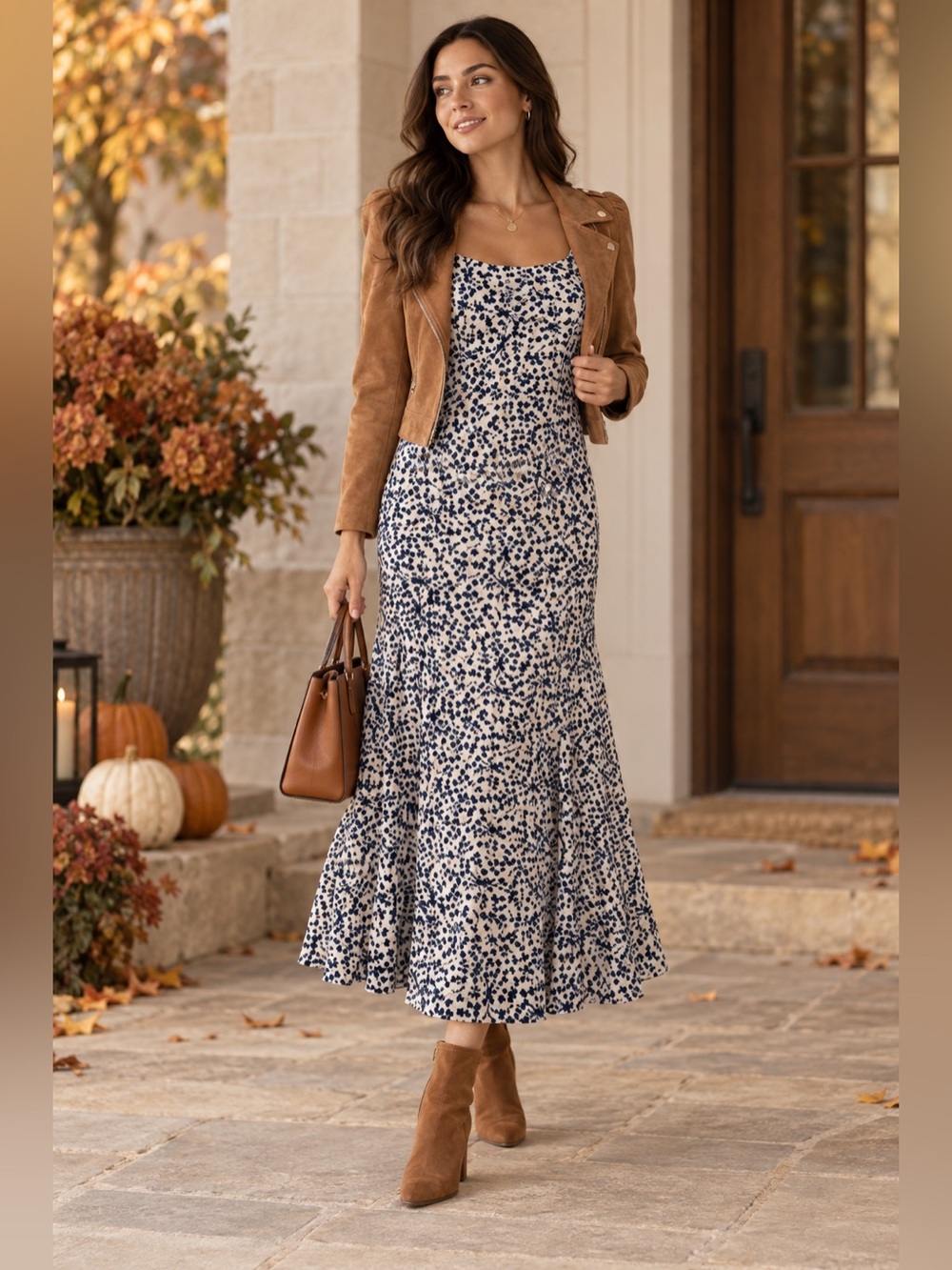 Jessica Simpson Cream Maxi Dress with Navy Floral Print